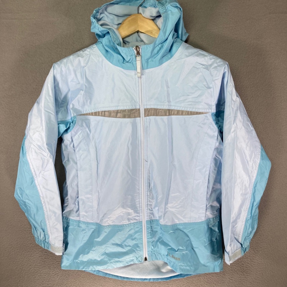 LLBean Girls Lightweight Hooded Windbreaker Jacket‎ Blue Pastel Size L 14-16